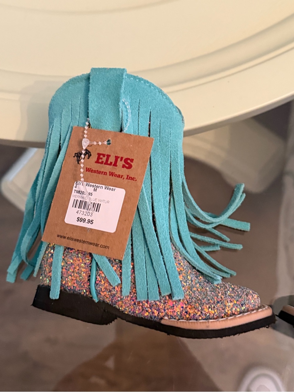 Eli's Kids Turquoise Fringe Glitter Western Boot
